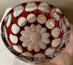 Saint Louis Crystal Ruby Red Geometric Pattern Large Bowl/Centerpiece