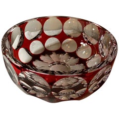 Saint Louis Crystal Ruby Red Geometric Pattern Large Bowl/Centerpiece