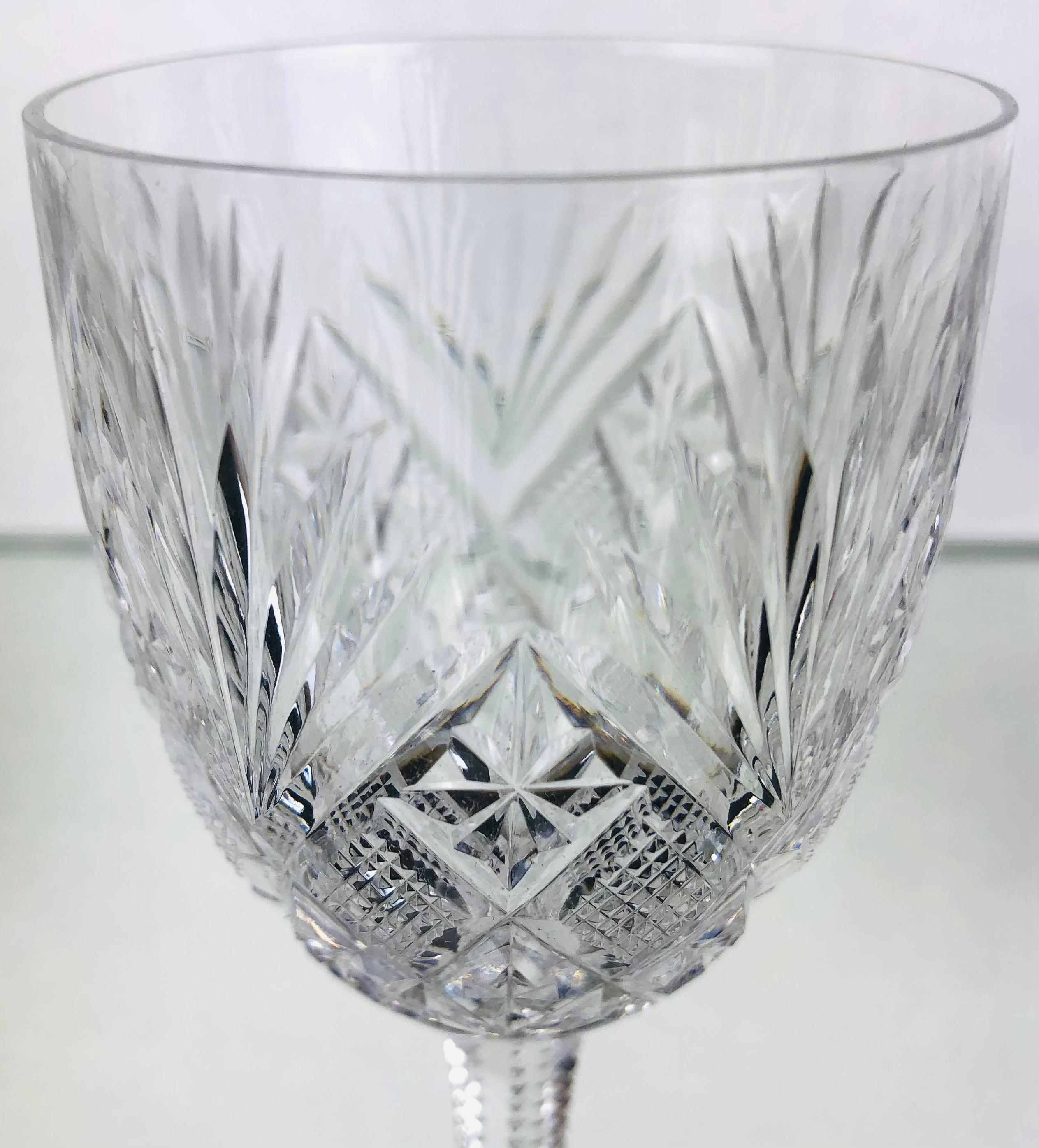 French Set of 10 Rare Art Deco Era Saint Louis Crystal Wine Glasses, Gavarni Model