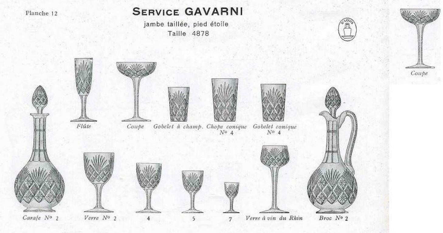 French Set of 10 Rare Art Deco Era Saint Louis Crystal Wine Glasses Gavarni Model