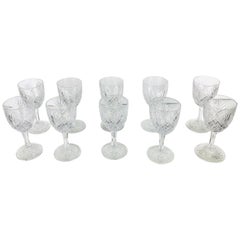 Set of 10 Rare Art Deco Era Saint Louis Crystal Wine Glasses Gavarni Model
