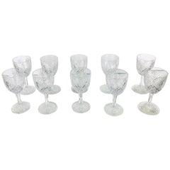 Antique Set of 10 Rare Art Deco Era Saint Louis Crystal Wine Glasses Gavarni Model