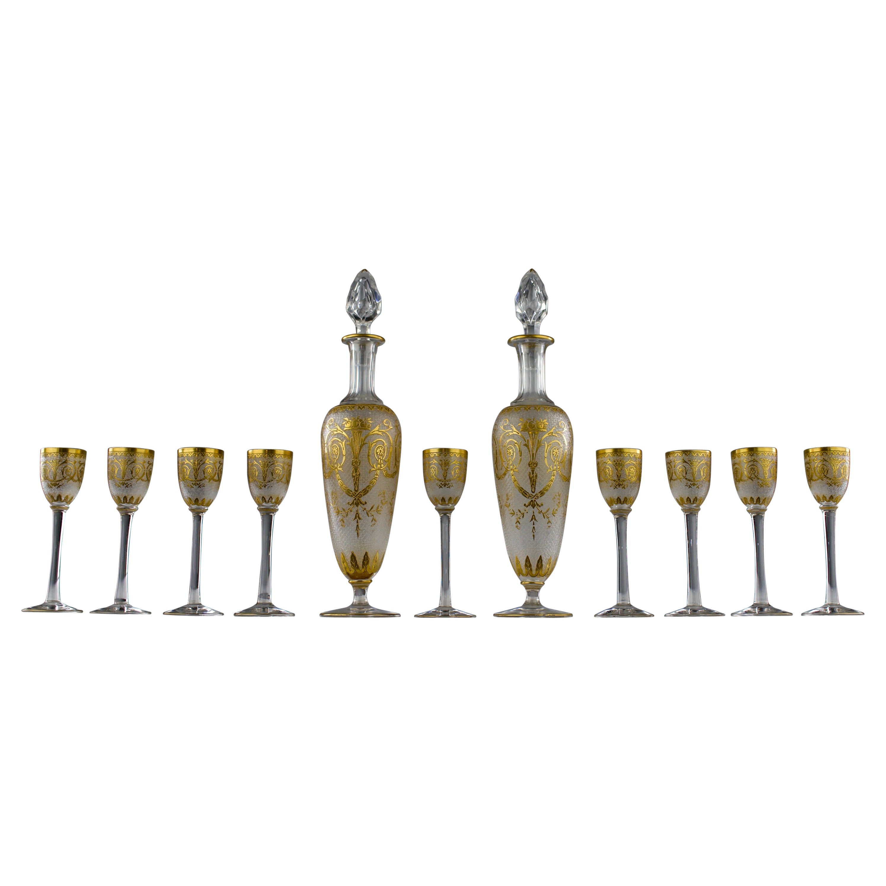 Saint-Louis, Empire Decor Crystal Liquor Service (11 pieces), France Late 1800s