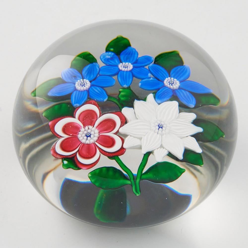 French Saint Louis Five Flower Lampwork And Millefiori Paperweight 1986 For Sale