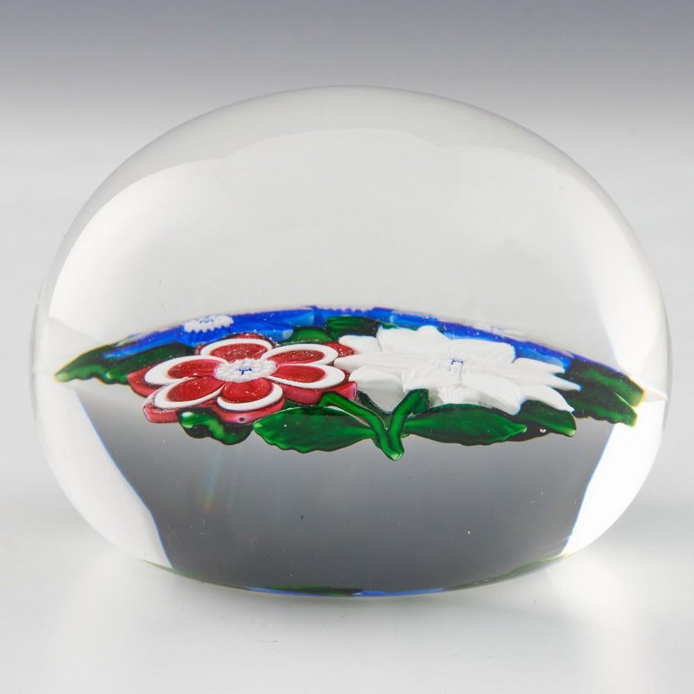 French Saint Louis Five Flower Lampwork and Millefiori Paperweight, 1986 For Sale