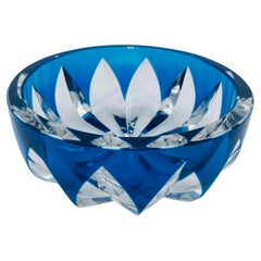 Saint Louis France Cristal Cut to Clear Blue Glass Centerpiece Bowl, c.1950s