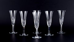 Saint Louis, France. Set of six champagne flutes in cut crystal glass.