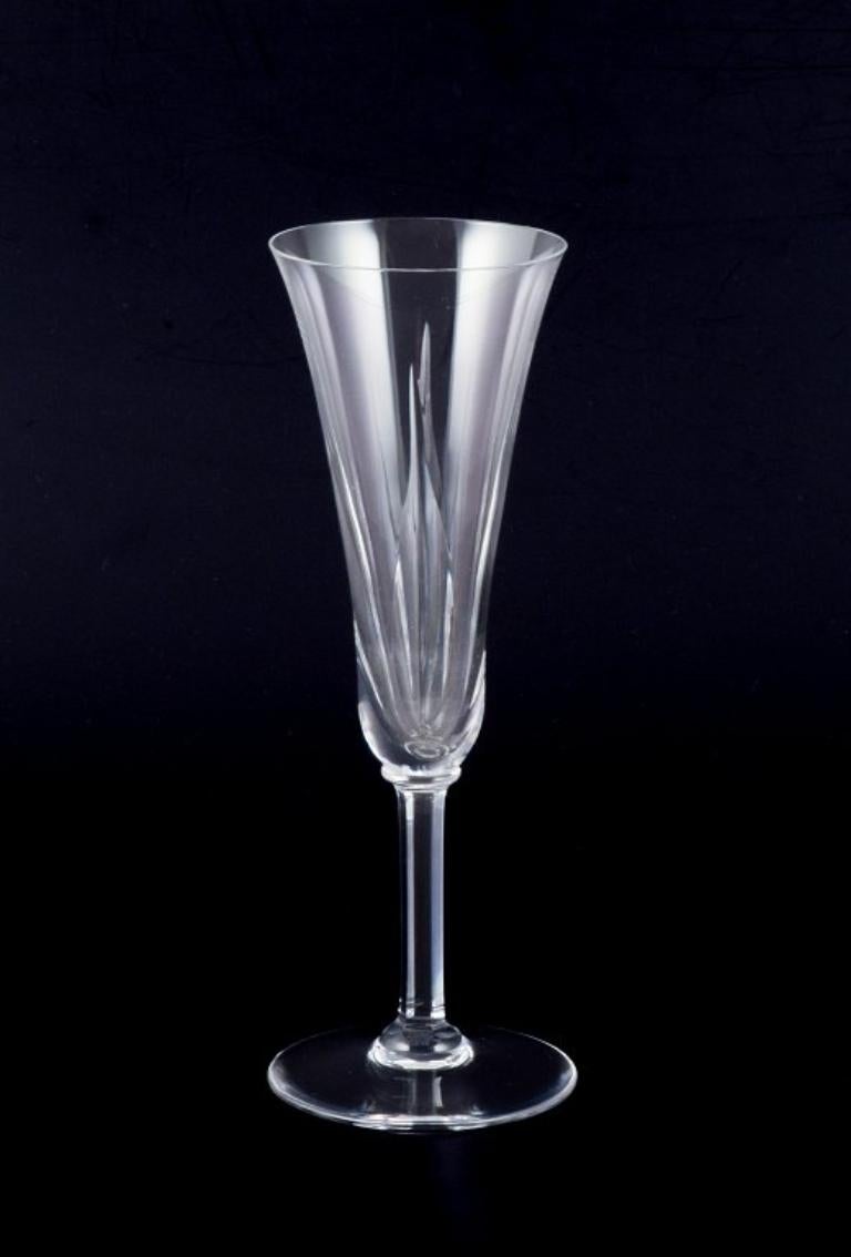 Art Deco Saint Louis, France. Set of six champagne flutes in cut crystal glass.  For Sale