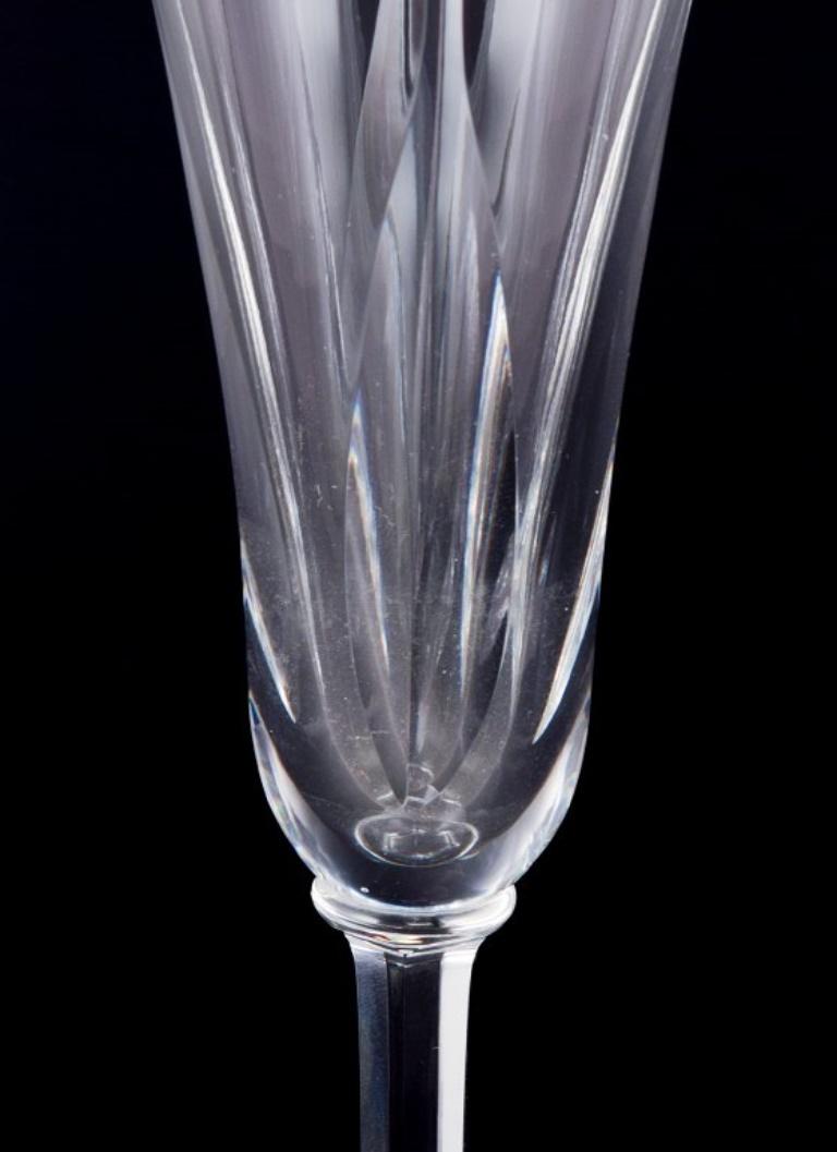 Mid-20th Century Saint Louis, France. Set of six champagne flutes in cut crystal glass.  For Sale