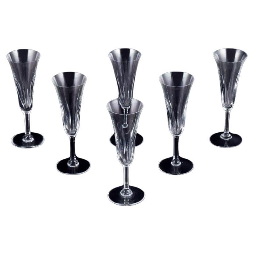 Saint Louis, France.Set of six champagne flutes in cut crystal glass.  For Sale