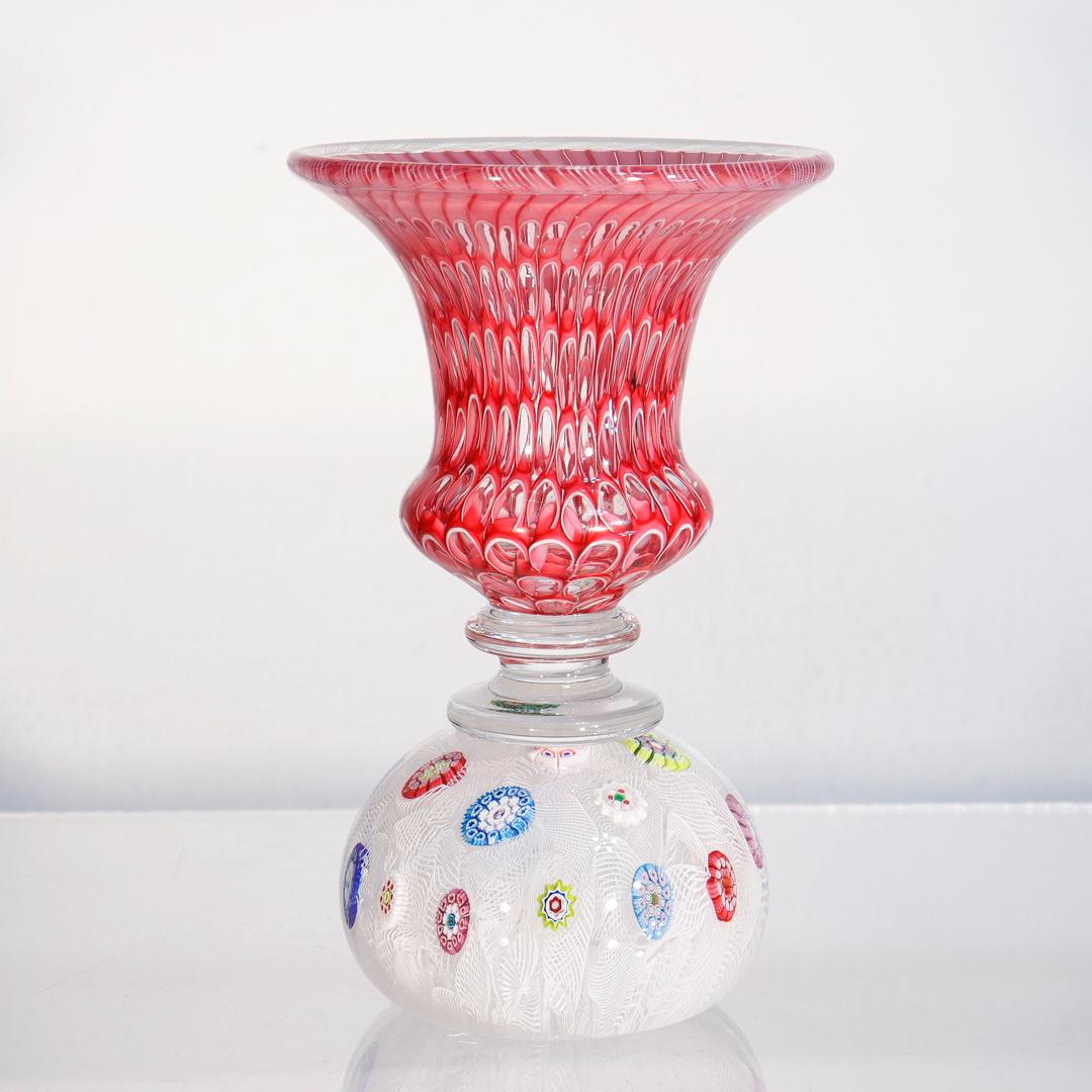 Modern Saint Louis Glass Honyecomb & Millefiori Paperweight Vase or Pen Holder For Sale