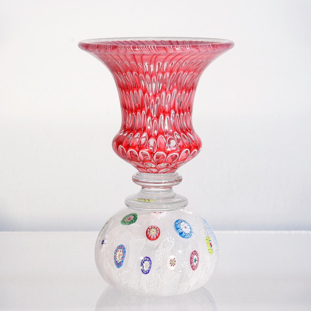 French Saint Louis Glass Honyecomb & Millefiori Paperweight Vase or Pen Holder For Sale