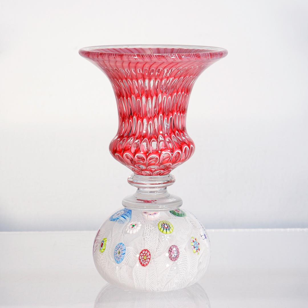 Saint Louis Glass Honyecomb & Millefiori Paperweight Vase or Pen Holder In Good Condition For Sale In Philadelphia, PA