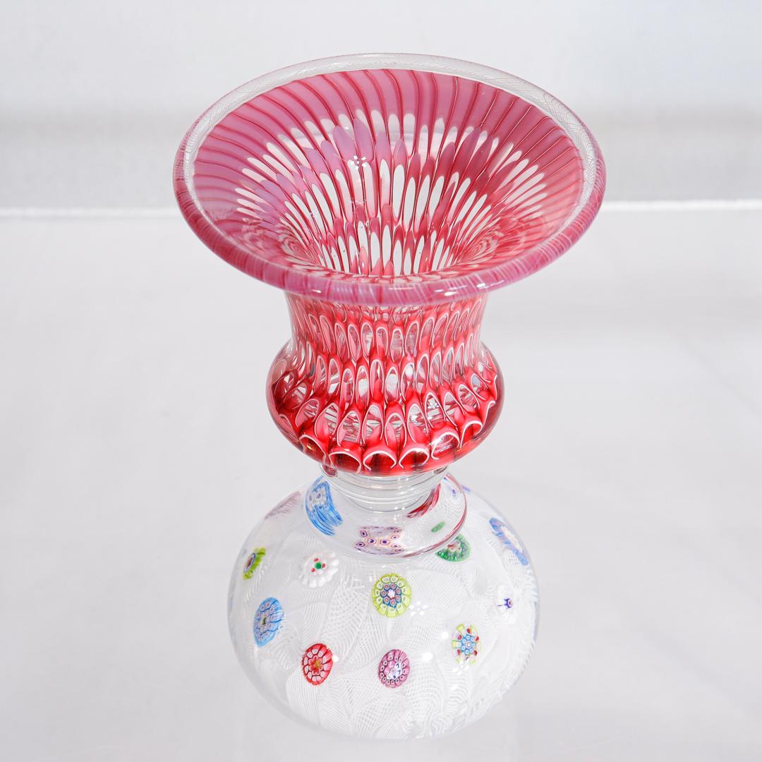 Late 20th Century Saint Louis Glass Honyecomb & Millefiori Paperweight Vase or Pen Holder For Sale
