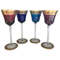 Vintage Saint Louis Gold Thistle Cobalt, Red, Amethyst, Sky Blue Hocks, Set of 4