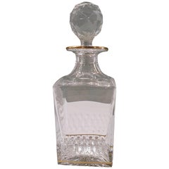 Saint Louis Hand Cut Crystal "Apollo" Gold Rim Square Decanter, France, Moderne