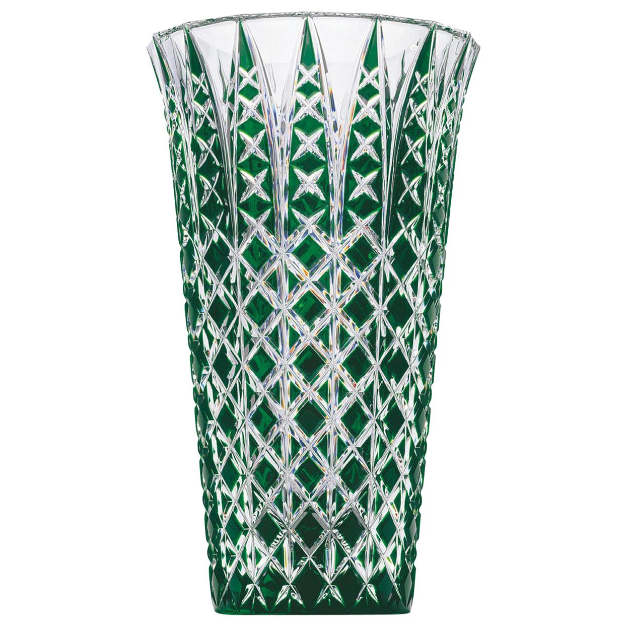 Saint-Louis Jaipur Green Double-Layered Crystal Vase with Engraved Detail For Sale