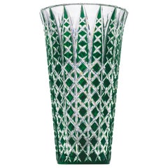 Saint-Louis Jaipur Green Double-Layered Crystal Vase with Engraved Detail