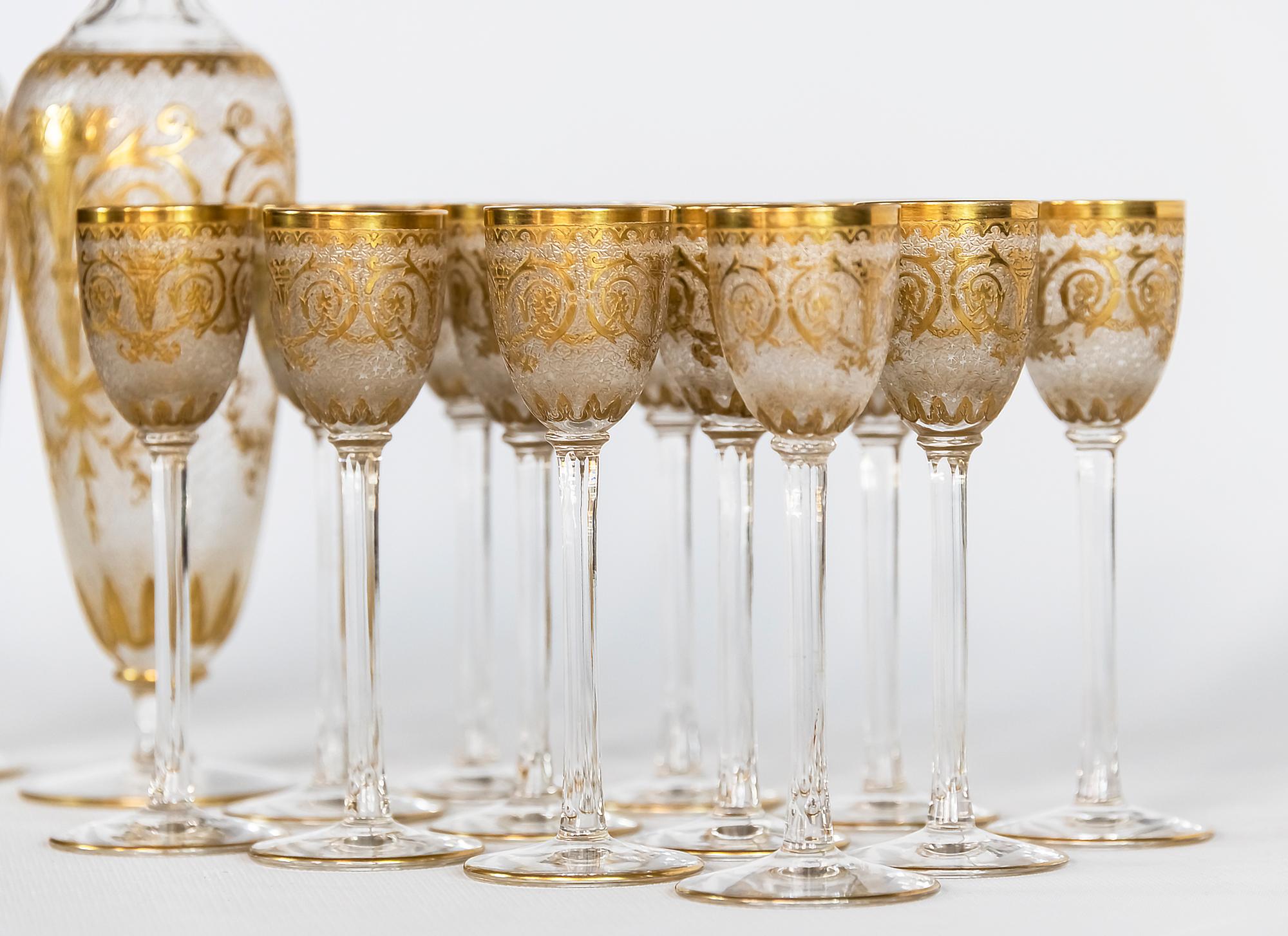 Gilt Saint Louis Liqueur Set For Sale