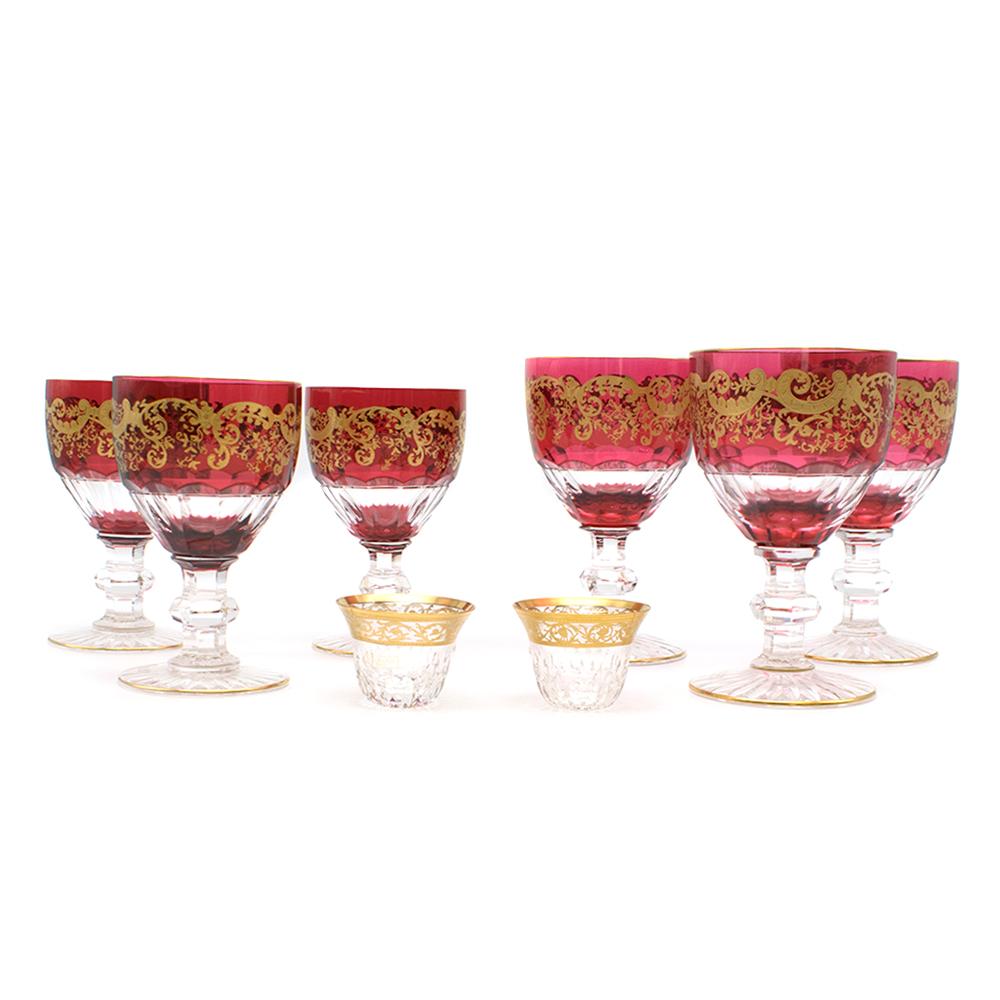 Beige Saint-Louis Set of 6 Trianon Wine Glasses & Two Thistle Coffee Cups