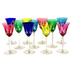 Saint Louis Set of Eleven Colorful Crystal Wine Glasses