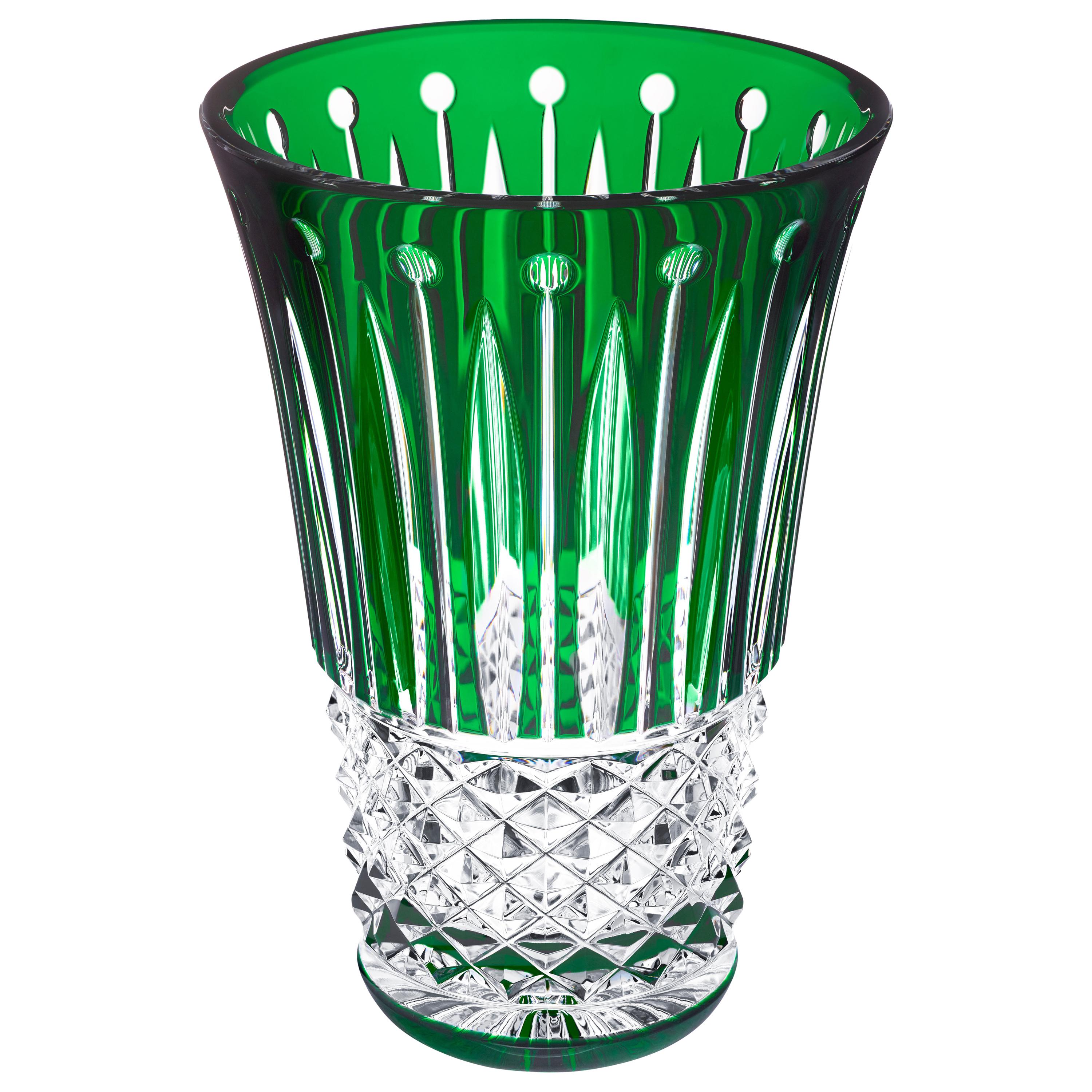 Saint-Louis Tommyssimmo Crystal Vase in Green For Sale