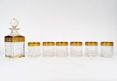 Saint Louis Whisky Glasses & Decanter Thistles Crystal Gold 7 Pieces