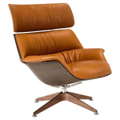 Saint Luc 'Coach 2' Lounge Chair in Brown Leather with Headrest by J.M. Massaud