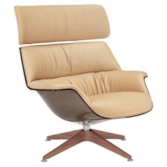 Saint Luc 'Coach 2' Lounge Chair in Tan Leather with Headrest by J.M. Massaud