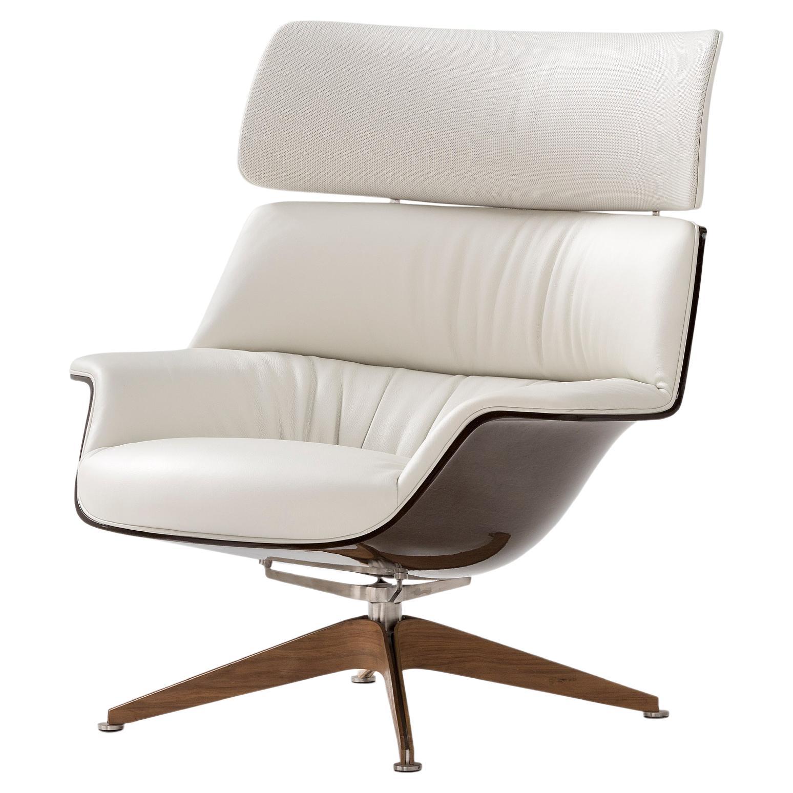 Saint Luc 'Coach 2' Lounge Chair in White Leather with Headrest by J.M. Massaud For Sale