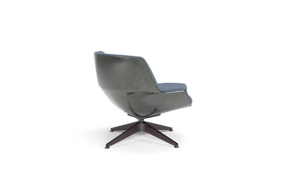 Modern Saint Luc 'Coach' Lounge Chair in Blue Linen with Glossy Base by J.M. Massaud For Sale