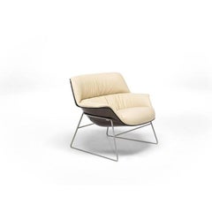Saint Luc 'Coach 1' Lounge Chair in Ivory Leather by J.M. Massaud