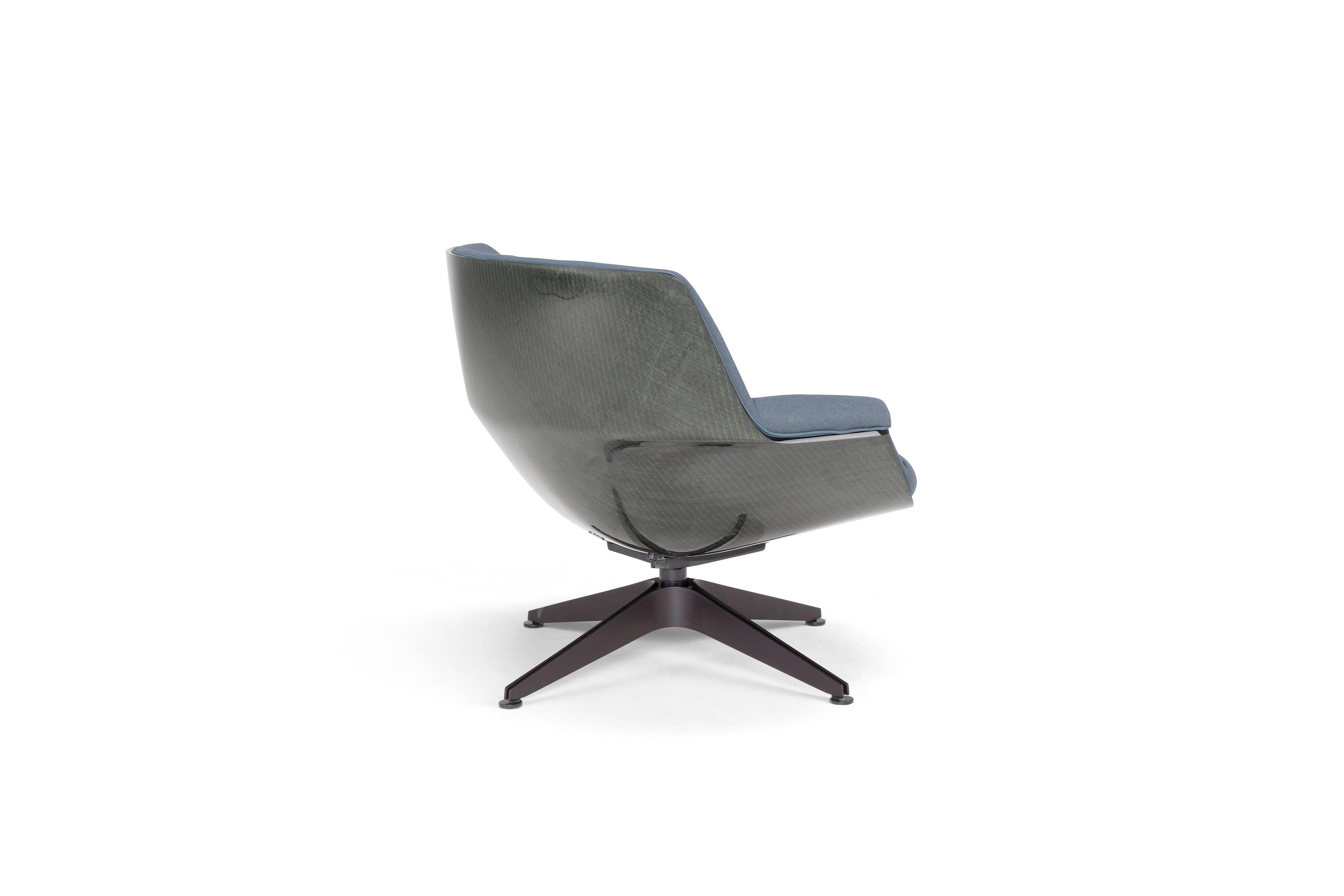 Modern Saint Luc 'Coach' Lounge Chair with Blue Linen Glossy Finish by J.M. Massaud For Sale