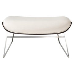 Saint Luc 'Coach' Ottoman in White Leather and Metal Leg by J.M. Massaud