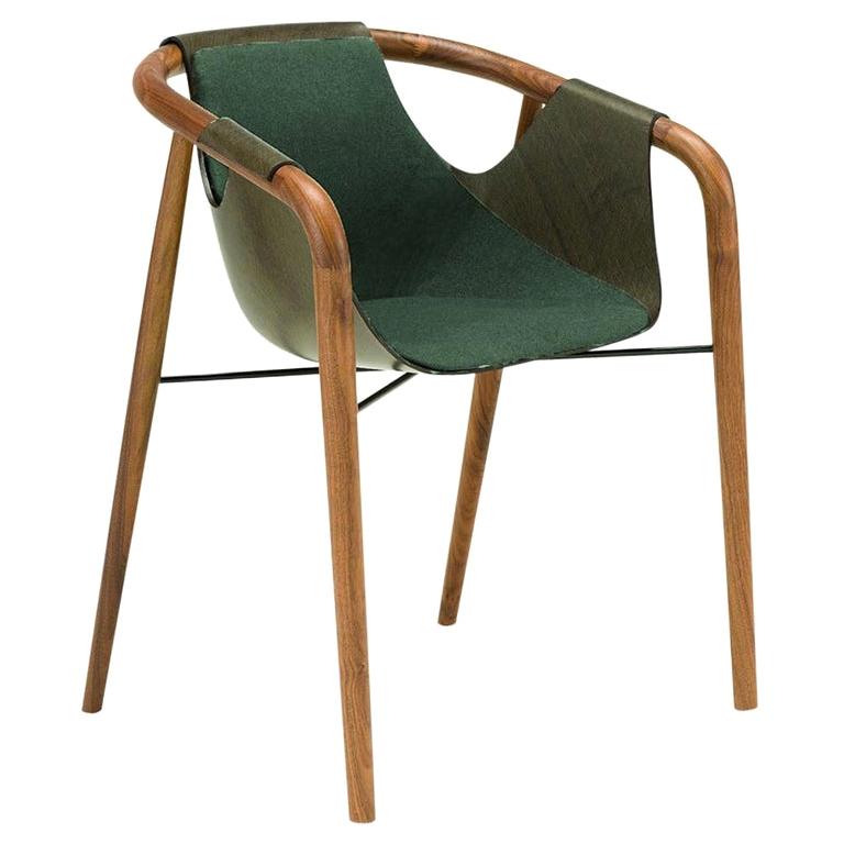 Saint Luc 'Hamac' Dining Chair in Green and Brown Fabric by J.P Nuel For Sale