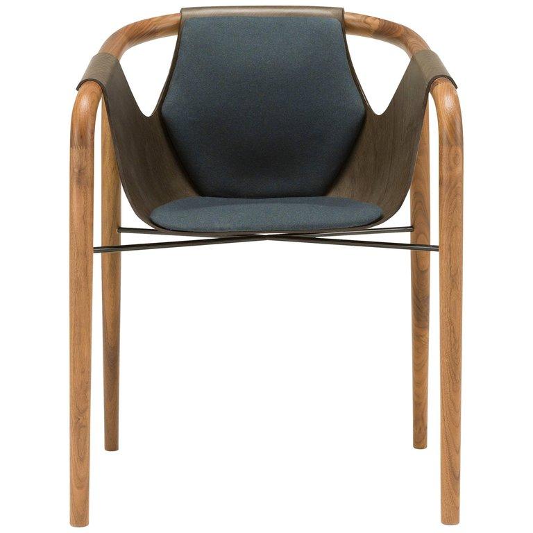 Saint Luc 'Hamac' Dining Chair in Navy and Brown by J.P Nuel For Sale