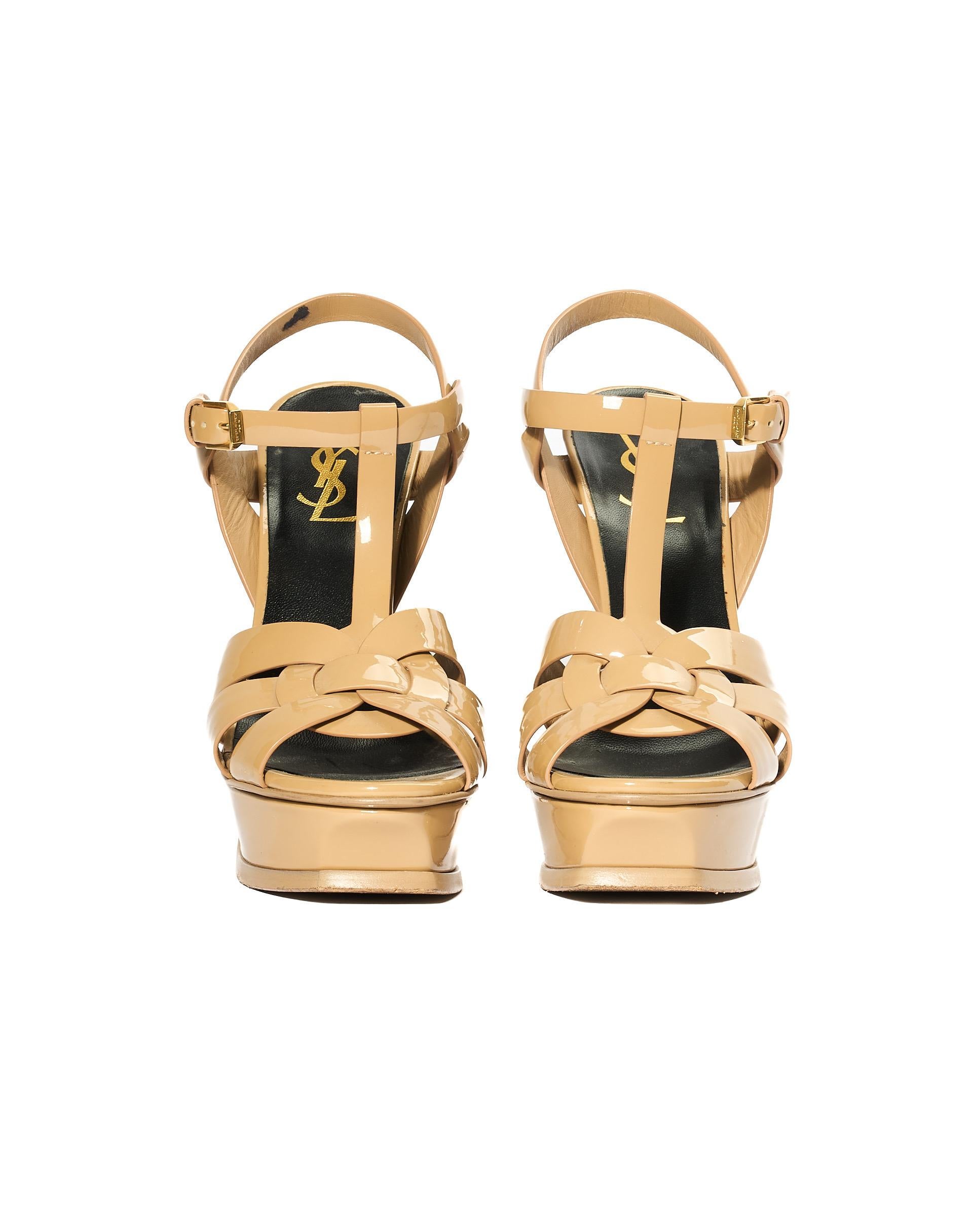 Saint Lurent Sandalo Tribute Vernice beige en vente 4