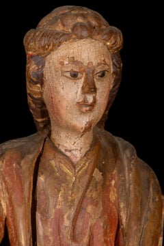 Saint Margaret of Antioch, Spanish Gothic Carved Figure, 16th Century