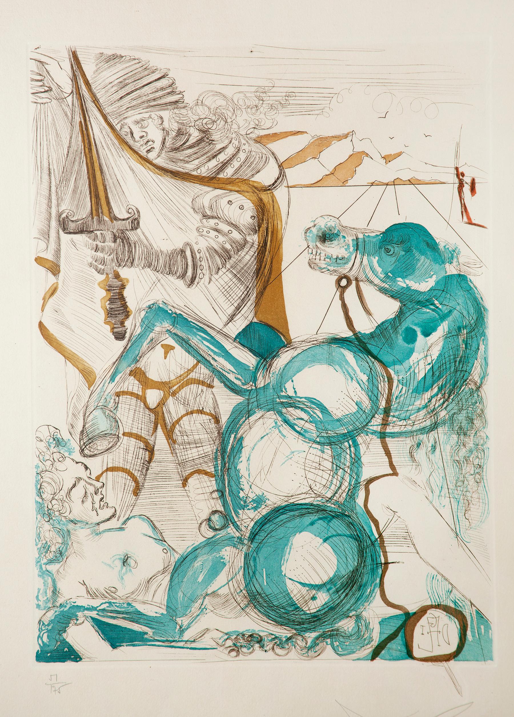 This is an original 1965 Salvador Dali signed hand colored etching & aquatint titled 