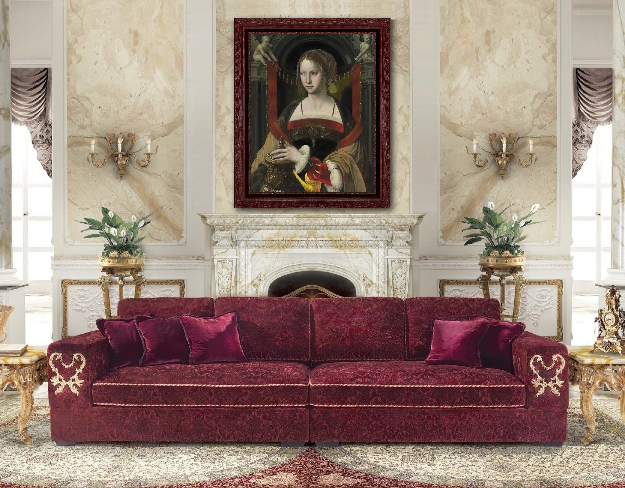 Painted Saint Mary Magdalene with Angels, after Oil Painting by Anonymous Baroque Artist For Sale