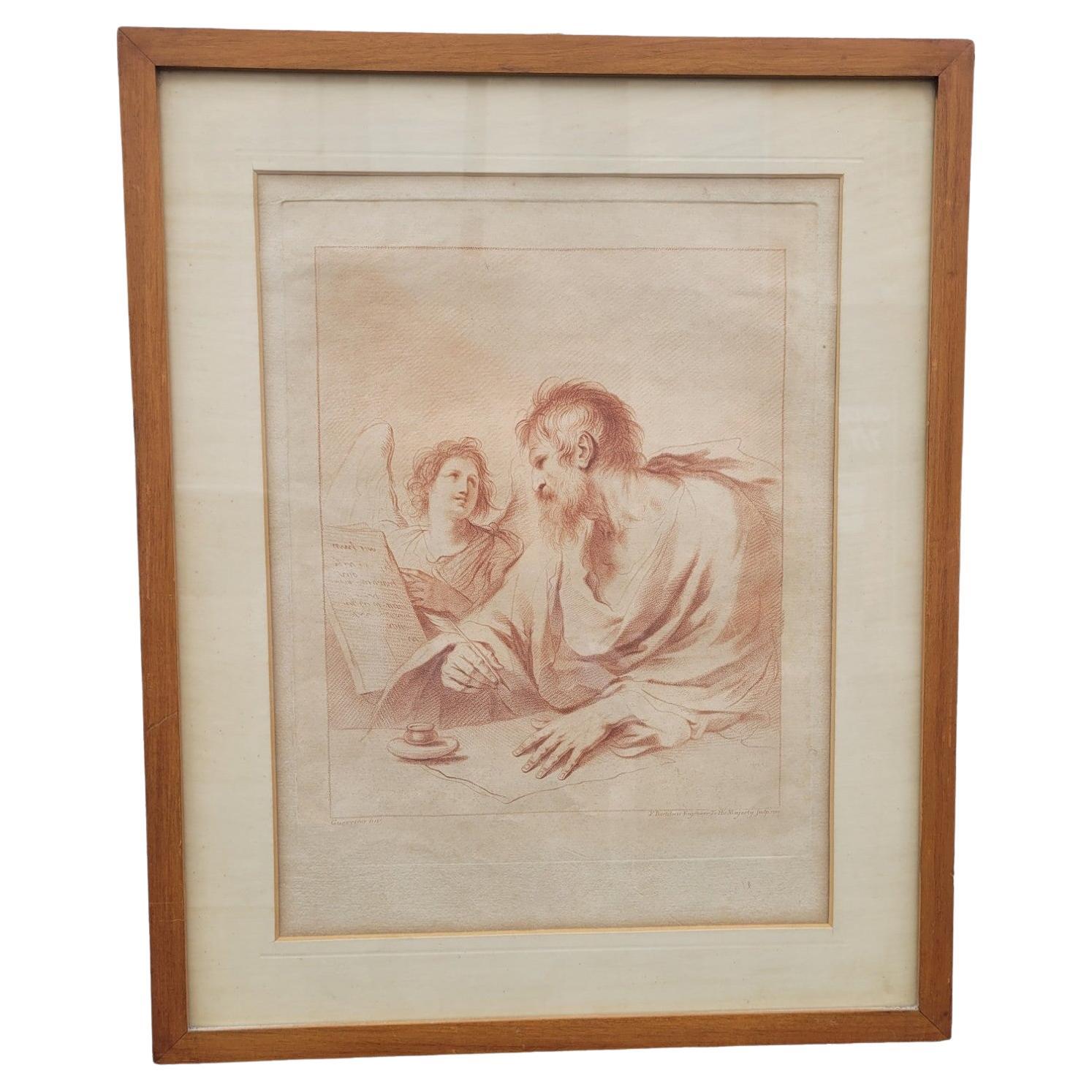Saint Matthew And The Angel, Engraving After Le Guercin, 18th Century