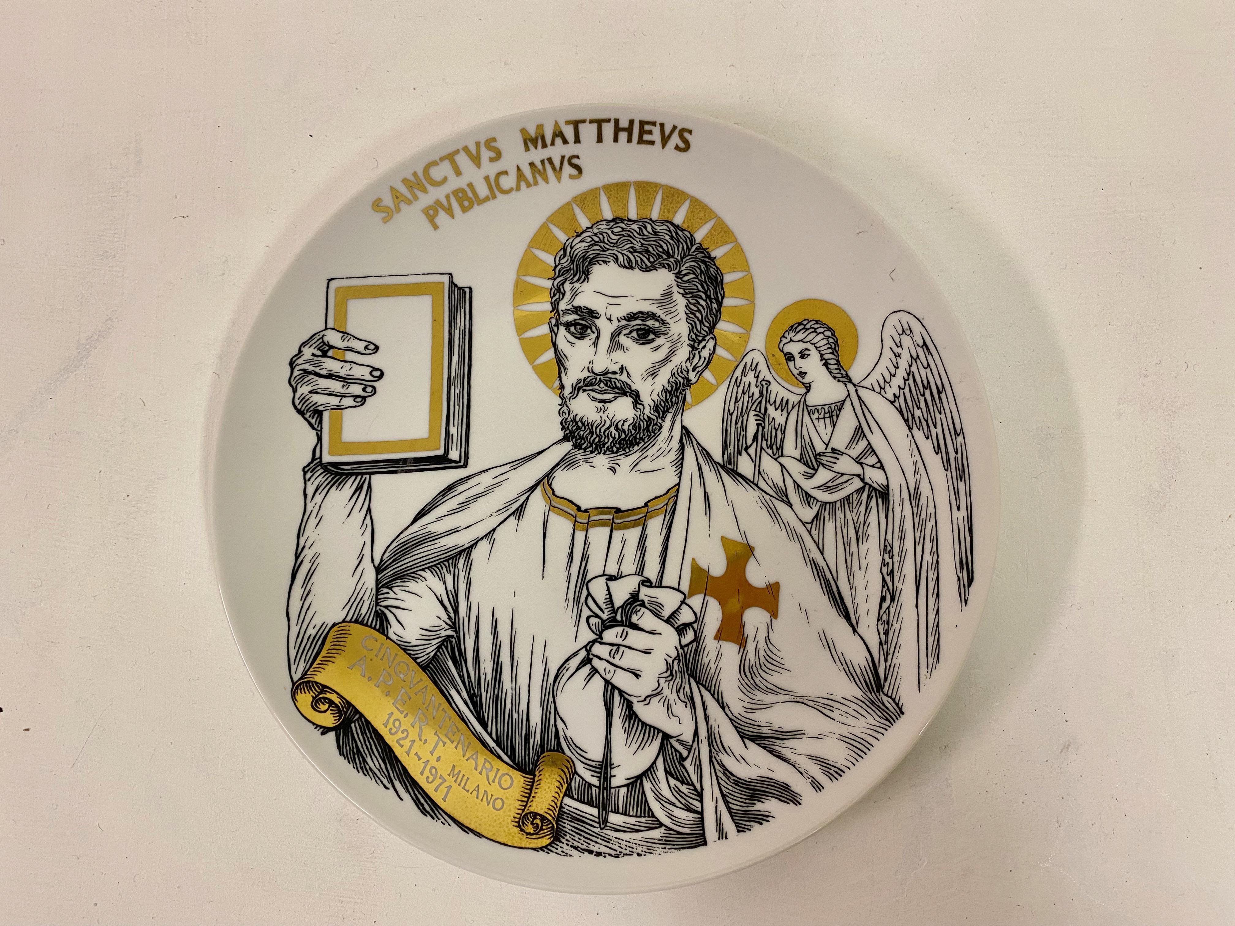 Saint Matthew Ceramic Plate by Fornasetti In Good Condition For Sale In London, London