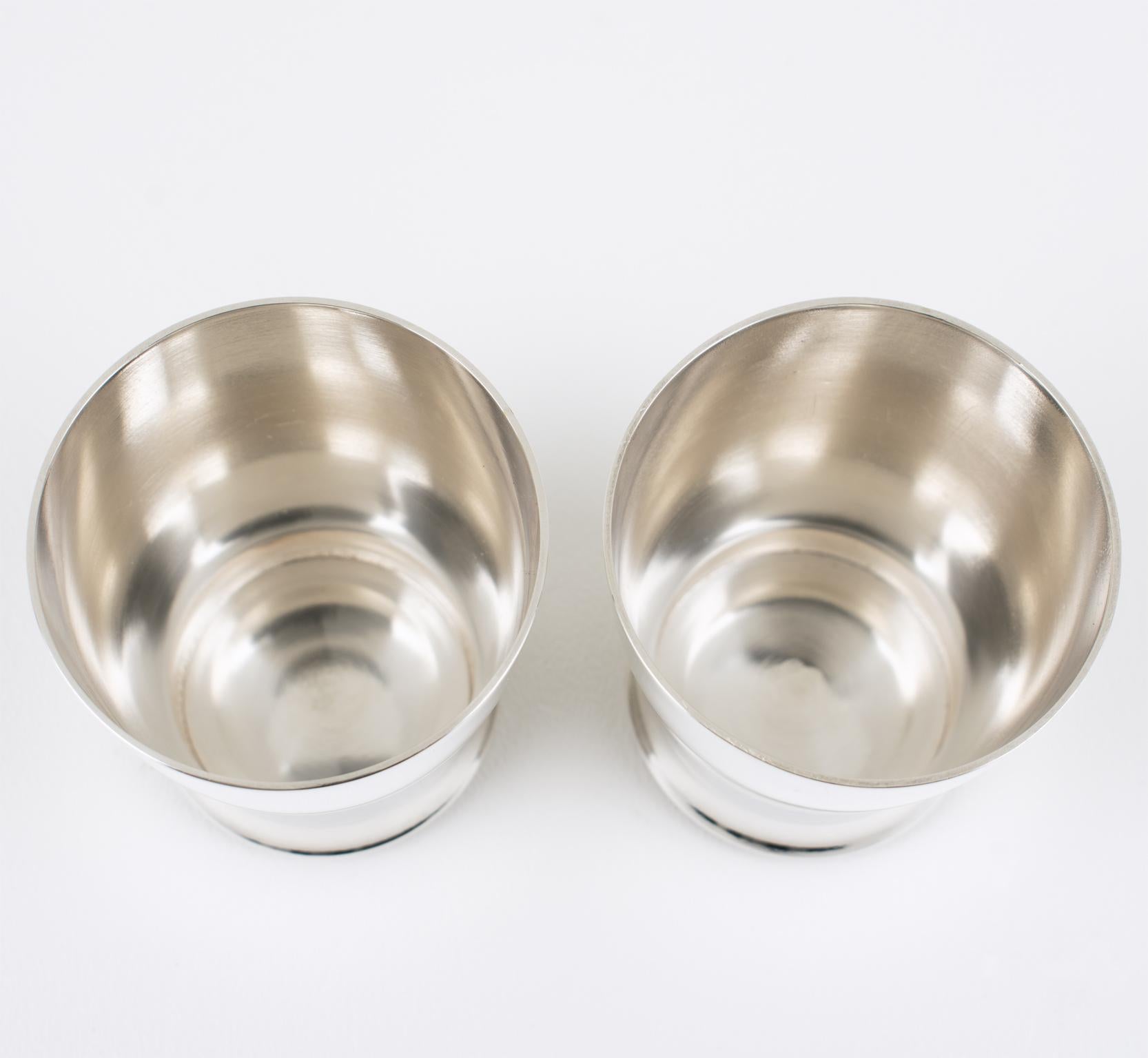 Coctelera y copas de un solo trago en plata Art Déco Saint Medard en venta 7