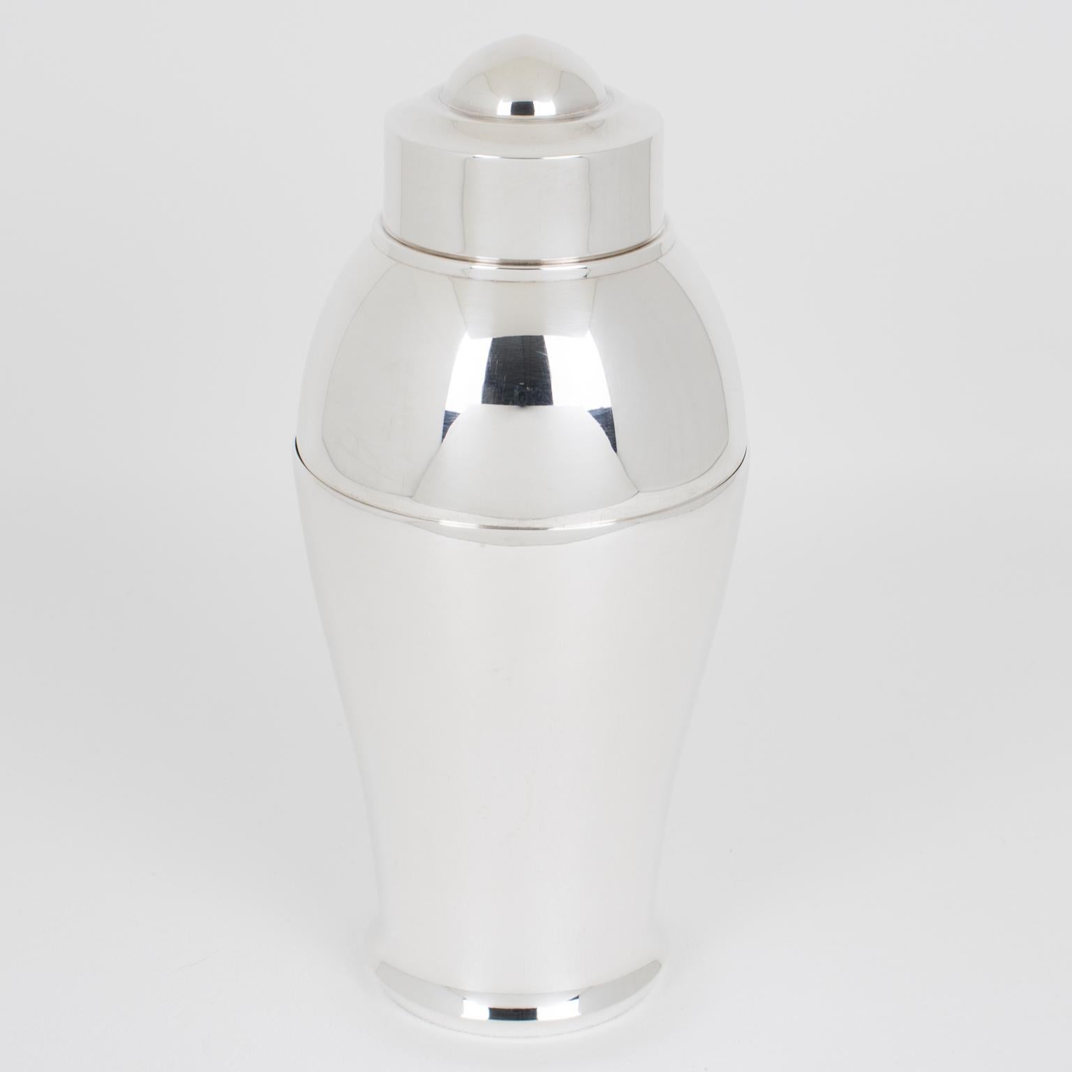 Coctelera y copas de un solo trago en plata Art Déco Saint Medard Metal en venta