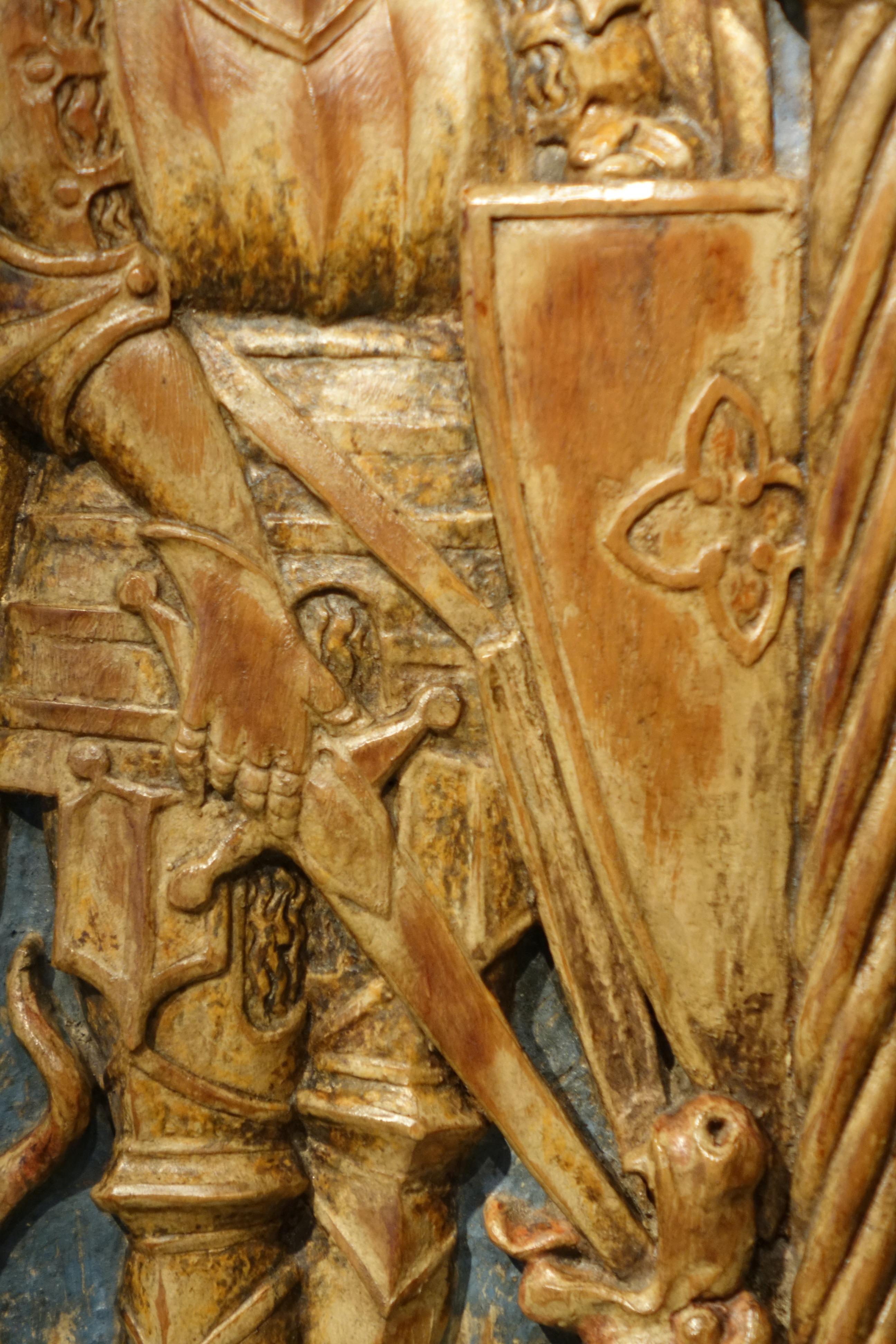 Saint Michael and Saint George, lime wood mid-relief Germany c. 1500 In Good Condition In PARIS, FR