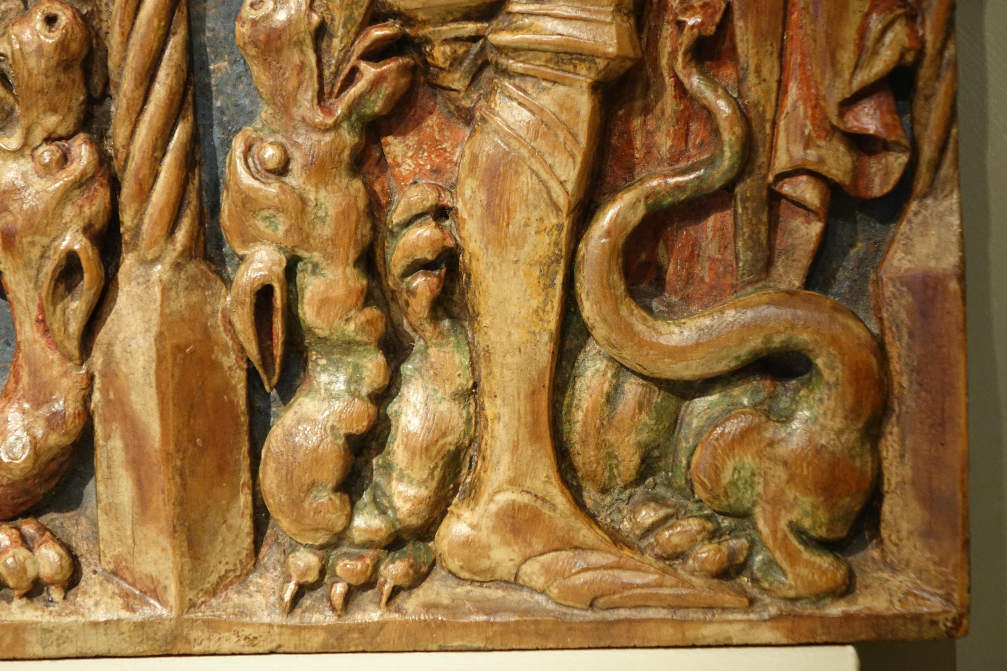 Wood Saint Michael and Saint George, lime wood mid-relief Germany c. 1500