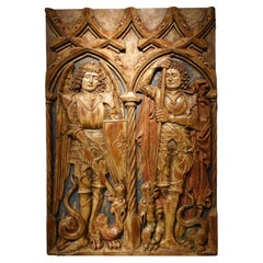 Saint Michael and Saint George, lime wood mid-relief Germany c. 1500