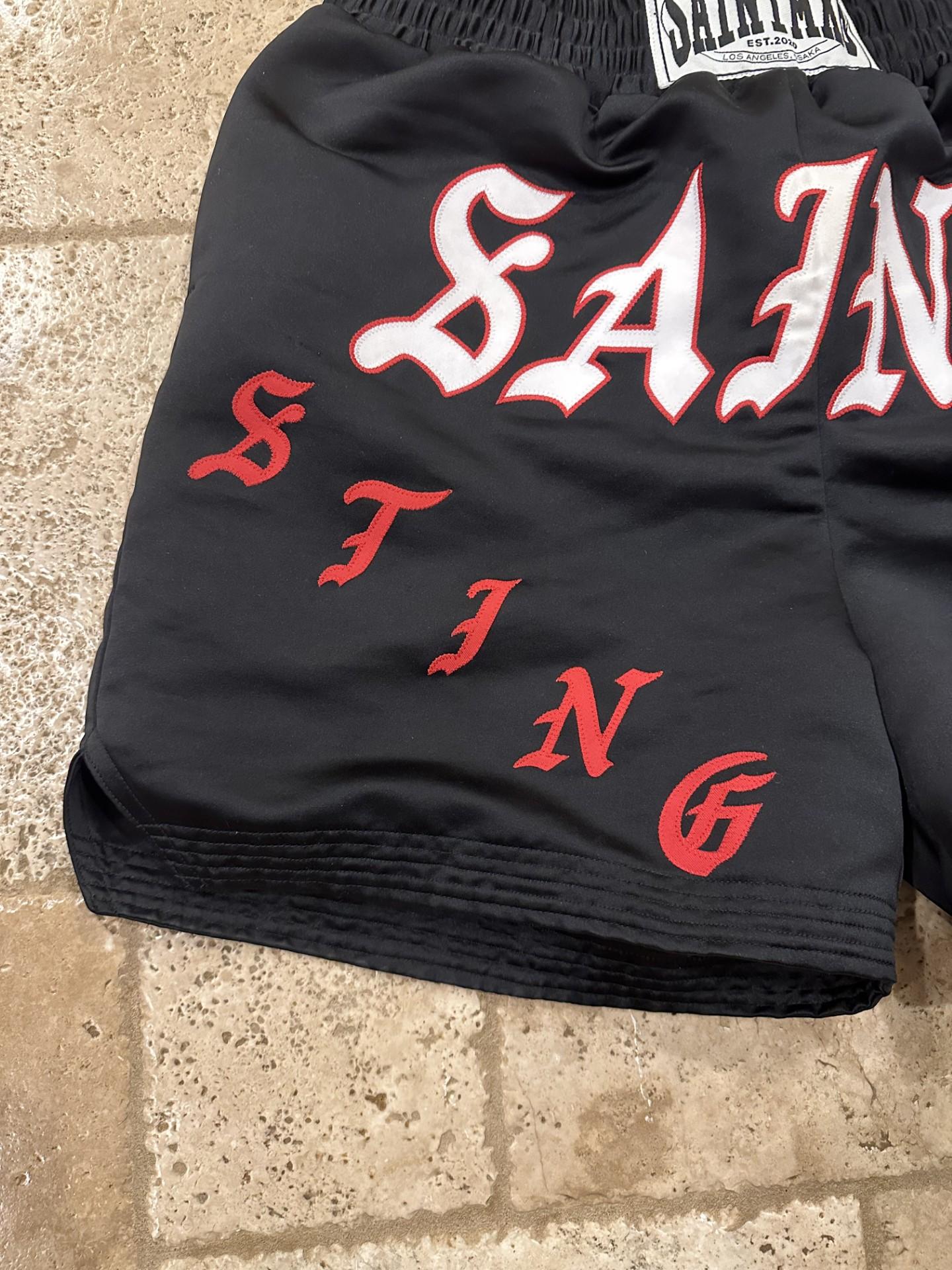Saint Michael Black Sting Float Satin Boxing Shorts In Excellent Condition For Sale In Bear, DE