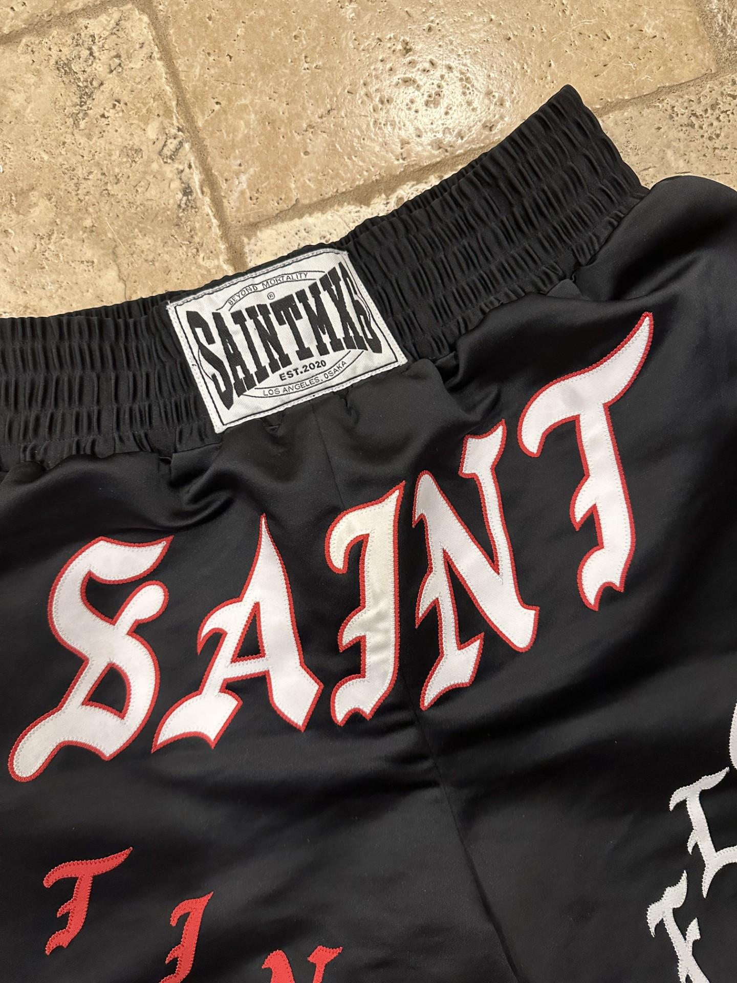 Men's Saint Michael Black Sting Float Satin Boxing Shorts For Sale