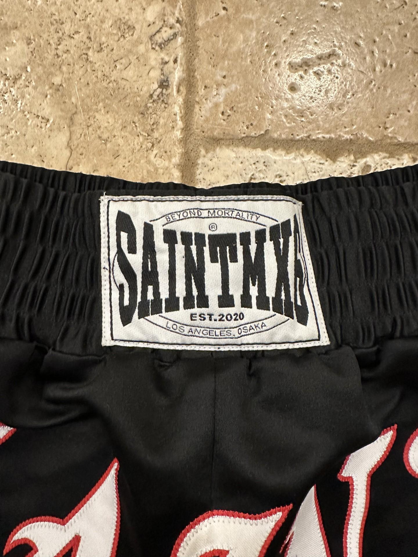 Saint Michael Black Sting Float Satin Boxing Shorts For Sale 1